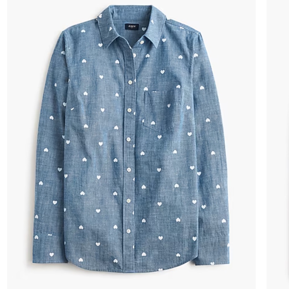 J. Crew Blue Heart-Print Chambray Button-Down Shirt